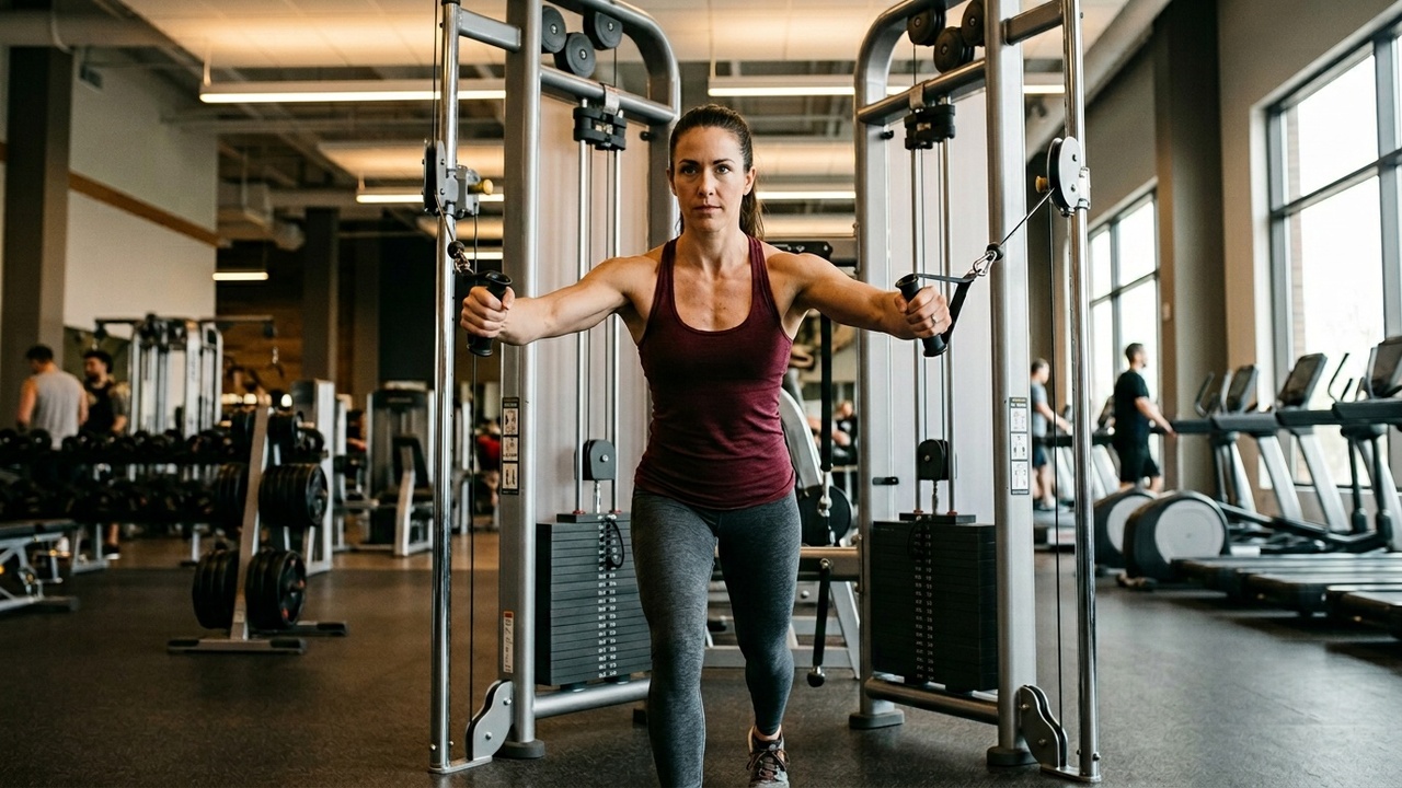 Standing cable press demonstration