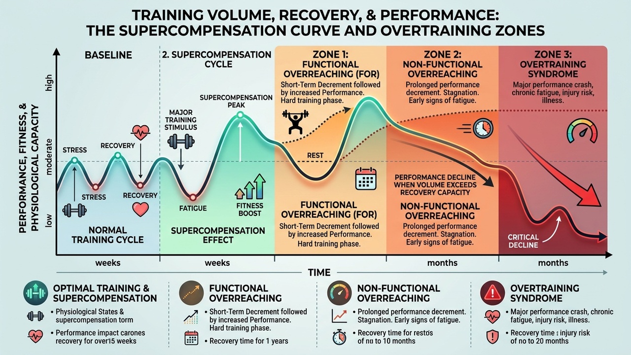Chart showing the relationship between training volume, recovery, and performance over time