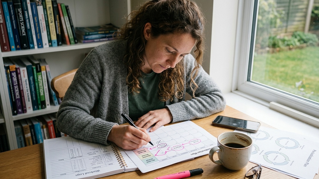 Person reviewing their training journal and planning recovery